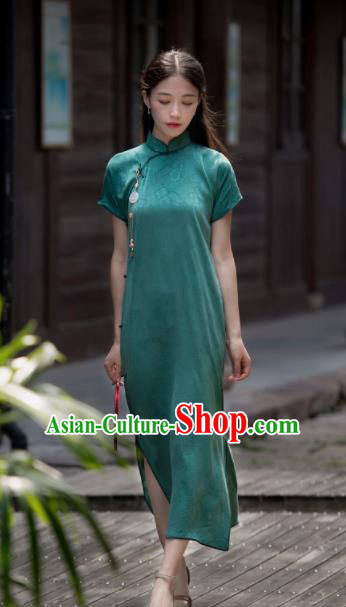 Traditional Chinese Green Qipao Dress National Tang Suit Cheongsam Costume for Women