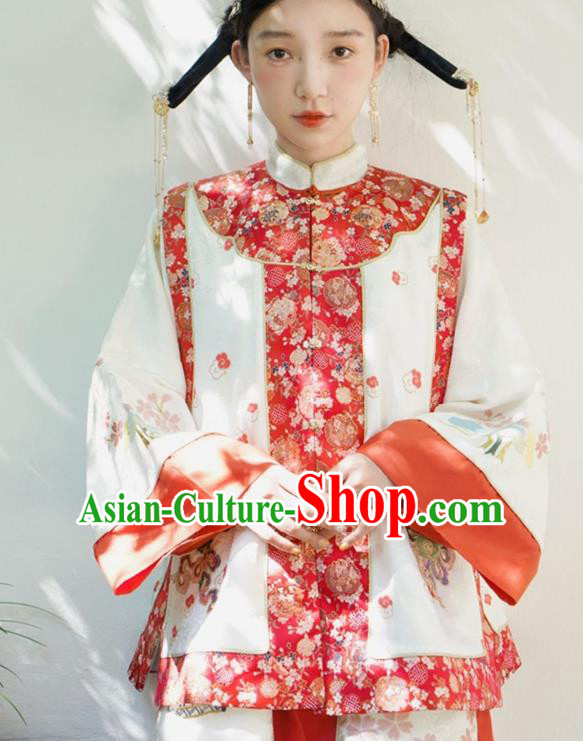 Chinese Traditional Qing Dynasty Embroidered Red Vest National Costume Tang Suit Waistcoat for Women