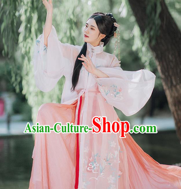 Traditional Chinese Ming Dynasty Imperial Consort Pink Hanfu Dress Ancient Nobility Lady Historical Costumes for Women