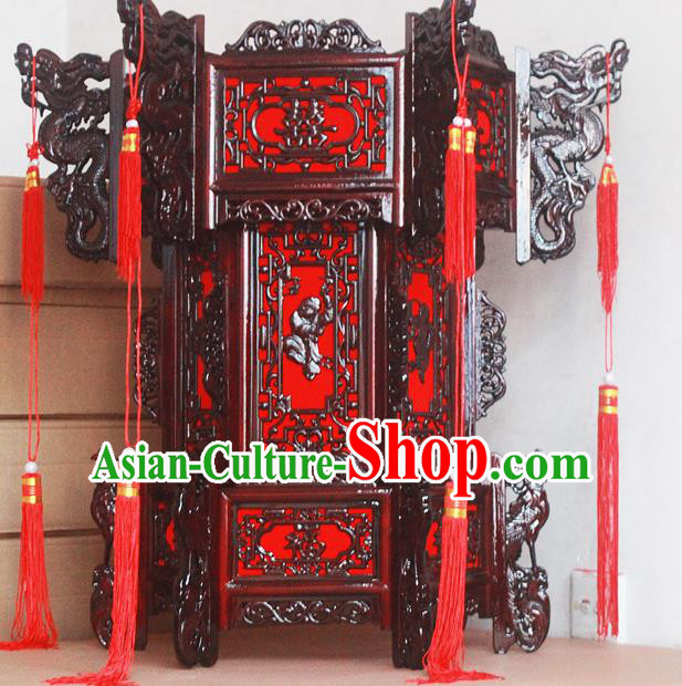 Chinese Traditional New Year Ebony Carving Wedding Palace Lantern Asian Handmade Lantern Ancient Lamp