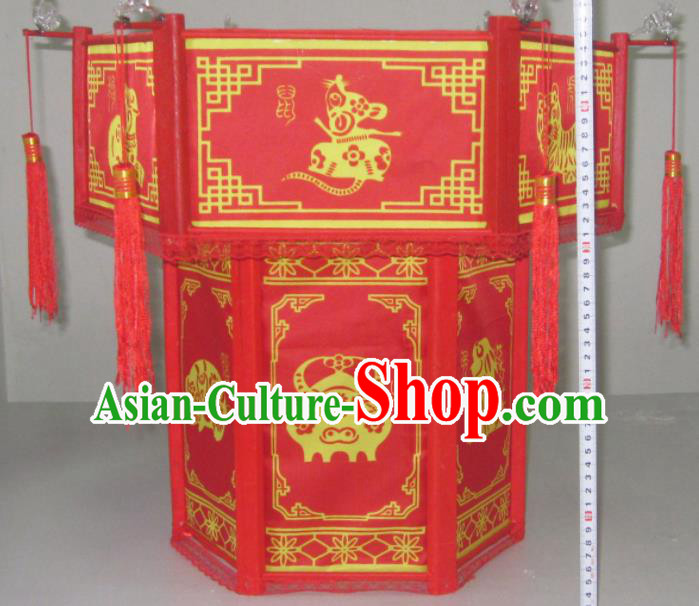 Chinese Traditional New Year Red Palace Lantern Asian Handmade Lantern Ancient Lamp