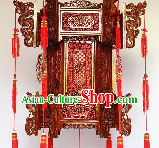 Chinese Traditional Carving Monkey Rosewood Palace Lantern Asian New Year Handmade Lantern Ancient Lamp