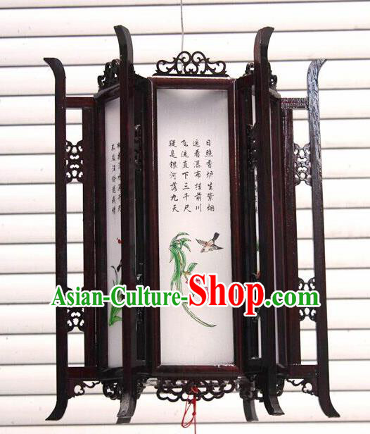 Chinese Traditional New Year Printing Orchid Wood White Palace Lantern Asian Handmade Lantern Ancient Lamp