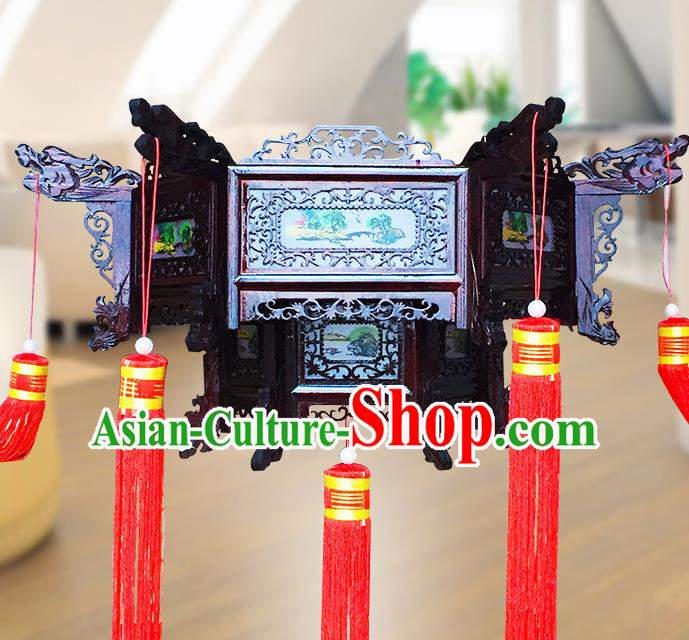 Chinese Traditional Carving Rosewood Palace Lantern Asian New Year Handmade Lantern Ancient Lamp