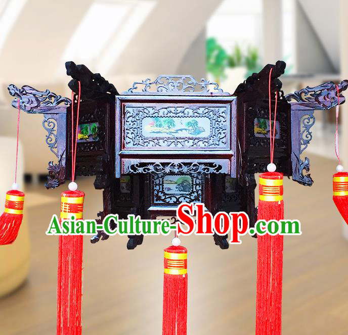 Chinese Traditional Carving Rosewood Palace Lantern Asian New Year Handmade Lantern Ancient Lamp