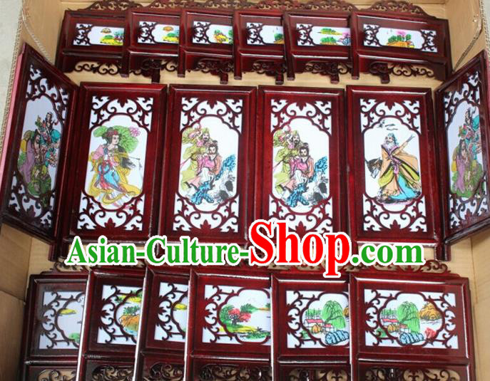 Chinese Traditional Handmade Printing Eight Immortals Carving Rosewood Palace Lantern Asian New Year Lantern Ancient Lamp