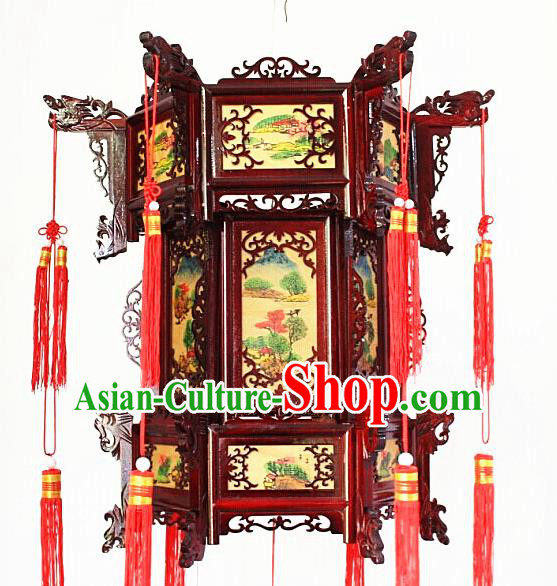 Chinese Traditional Handmade Printing Carving Rosewood Palace Lantern Asian New Year Lantern Ancient Lamp