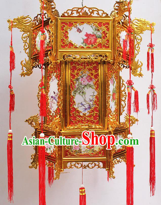 Chinese Traditional Handmade Plastic Printing Peony Bird Palace Lantern Asian New Year Lantern Ancient Ceiling Lamp