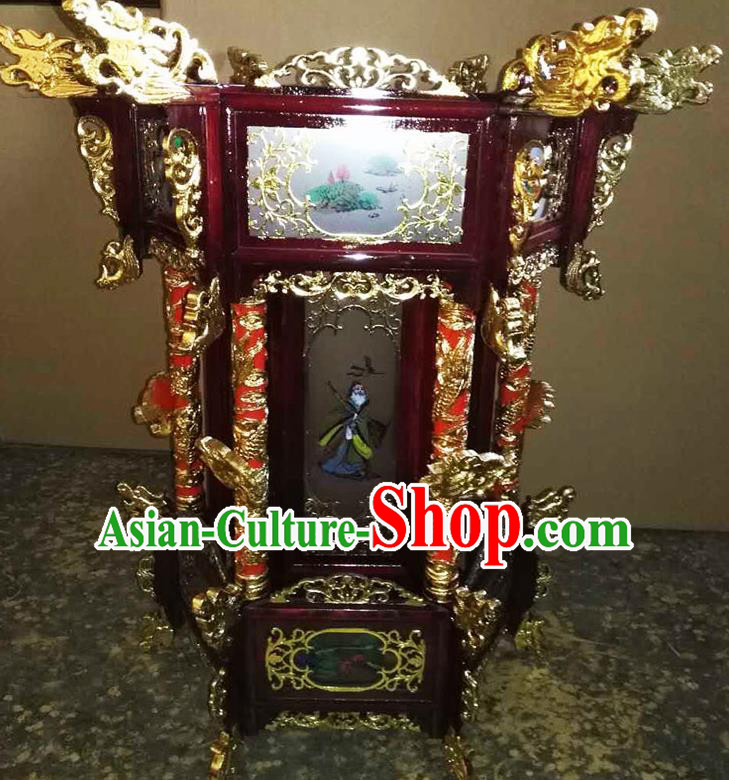 Chinese Traditional Handmade Wood Carving Palace Lantern Asian New Year Lantern Ancient Ceiling Lamp