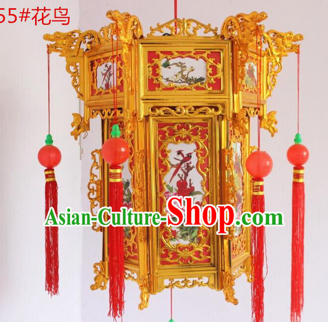 Chinese Traditional Handmade Carving Printing Flowers Birds Palace Lantern Asian New Year Red Lantern Ancient Ceiling Lamp
