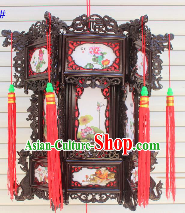 Chinese Traditional Handmade Printing Lotus Peony Palace Lantern Asian New Year Lantern Ancient Ceiling Lamp