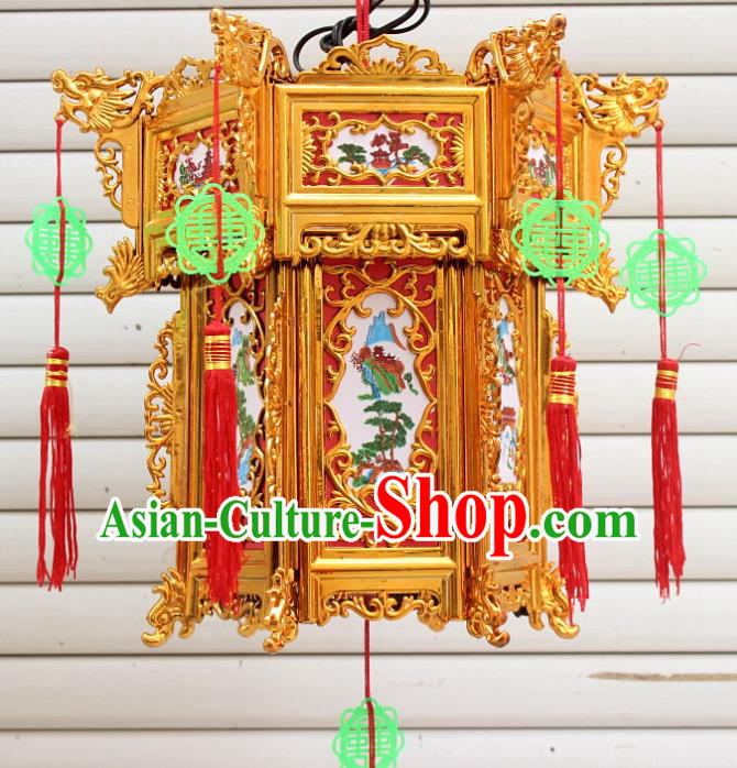 Chinese Traditional Handmade Carving Printing Golden Palace Lantern Asian New Year Lantern Ancient Ceiling Lamp