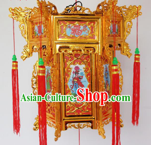 Chinese Traditional Handmade Carving Printing Eight Immortals Palace Lantern Asian New Year Red Lantern Ancient Ceiling Lamp