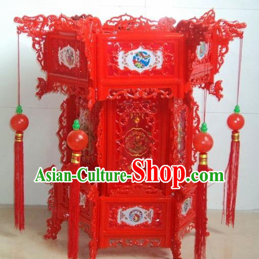 Chinese Traditional Handmade Carving Red Palace Lantern Asian New Year Lantern Ancient Ceiling Lamp