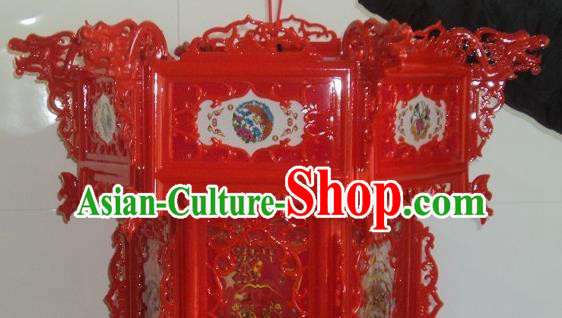 Chinese Traditional Handmade Carving Red Palace Lantern Asian New Year Lantern Ancient Ceiling Lamp
