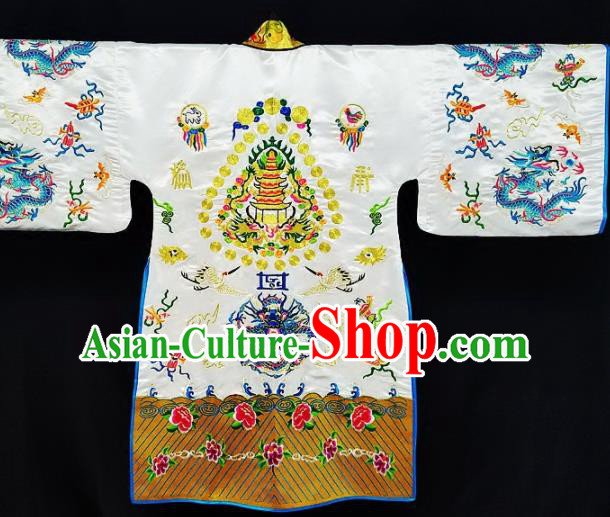 Chinese Ancient Taoist Priest Embroidered Dragon White Cassocks Traditional Taoism Vestment Costume