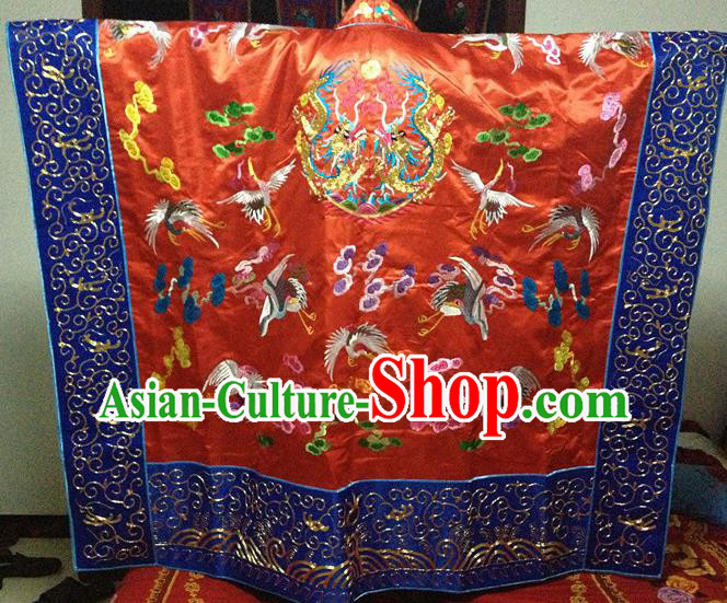 Chinese Ancient Taoist Priest Handmade Embroidered Cloud Cranes Red Cassocks Traditional Taoism Vestment Costume
