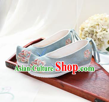 Chinese National Embroidered Peony Green Shoes Ancient Traditional Princess Shoes Hanfu Shoes for Women
