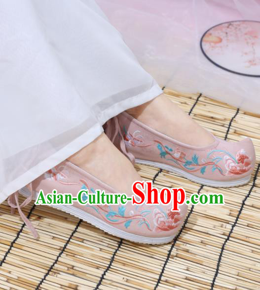 Traditional Chinese National Pink Embroidered Shoes Ancient Princess Shoes Handmade Hanfu Shoes for Women