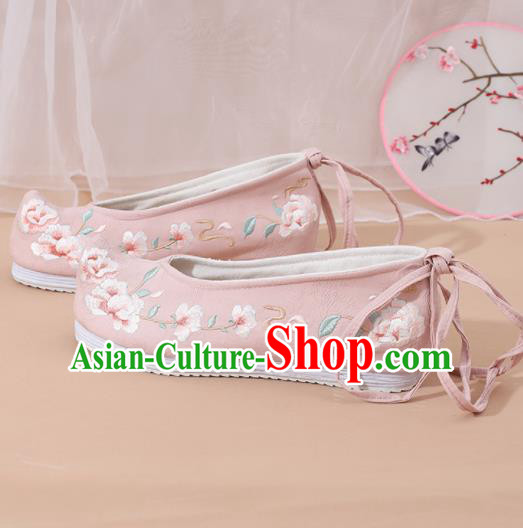 Traditional Chinese National Pink Embroidered Begonia Shoes Ancient Princess Shoes Handmade Hanfu Shoes for Women