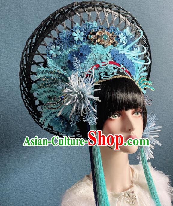 Traditional Chinese Deluxe Blue Phoenix Coronet Hair Accessories Halloween Stage Show Headdress for Women