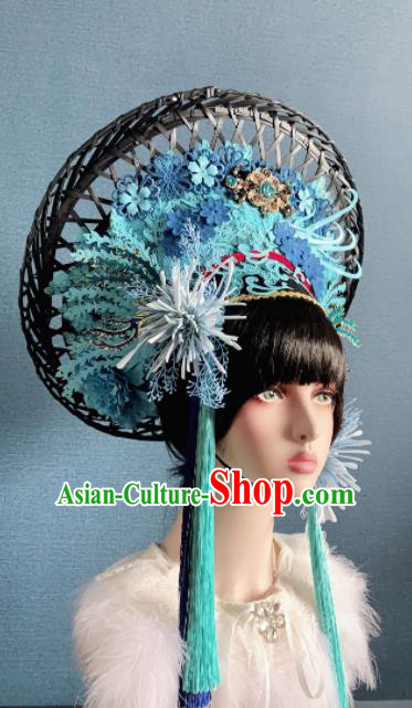 Traditional Chinese Deluxe Blue Phoenix Coronet Hair Accessories Halloween Stage Show Headdress for Women