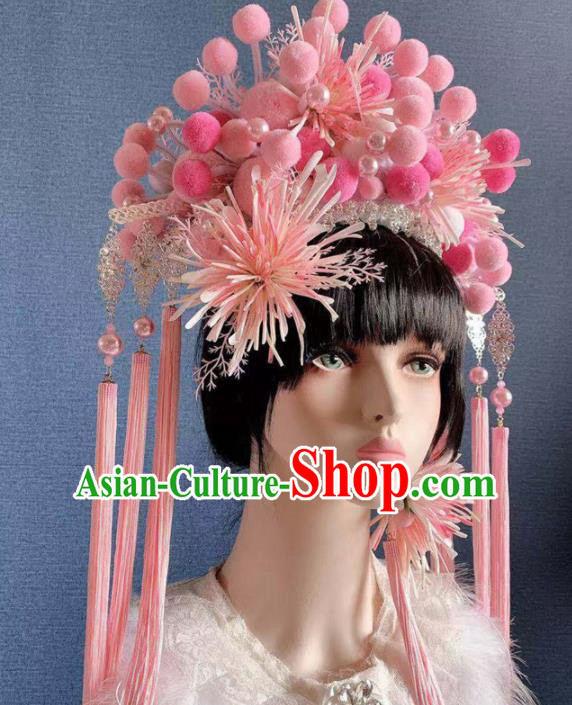 Traditional Chinese Deluxe Palace Pink Venonat Phoenix Coronet Hair Accessories Halloween Stage Show Headdress for Women