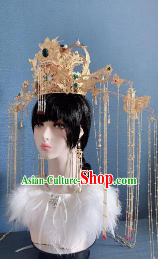 Traditional Chinese Deluxe Golden Tassel Palace Phoenix Coronet Hair Accessories Halloween Stage Show Headdress for Women