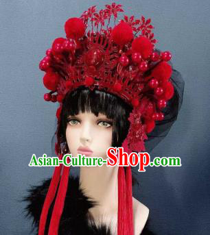 Traditional Chinese Deluxe Red Phoenix Coronet Hair Accessories Halloween Stage Show Headdress for Women