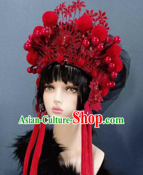 Traditional Chinese Deluxe Red Phoenix Coronet Hair Accessories Halloween Stage Show Headdress for Women