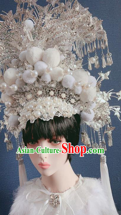 Traditional Chinese Deluxe Argent Phoenix Coronet Hair Accessories Halloween Stage Show Headdress for Women
