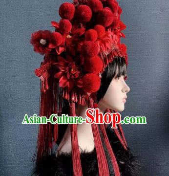 Traditional Chinese Deluxe Wine Red Venonat Phoenix Coronet Hair Accessories Halloween Stage Show Headdress for Women