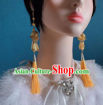 Traditional Chinese Deluxe Yellow Tassel Ear Accessories Halloween Stage Show Earrings for Women