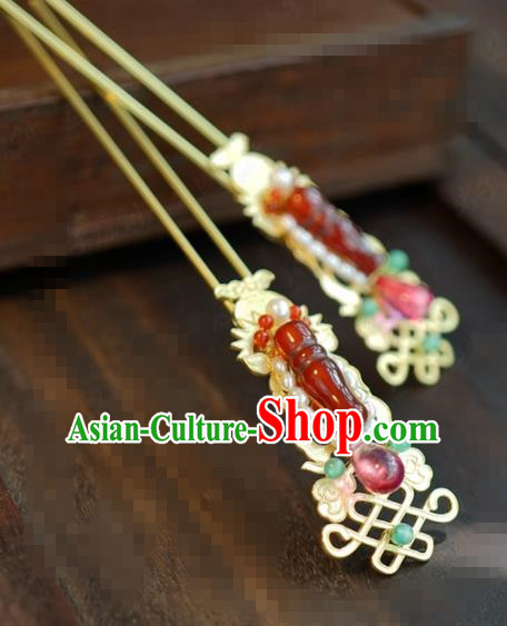 Traditional Chinese Handmade Court Agate Pearls Hairpins Hair Accessories Ancient Hanfu Hair Clip for Women