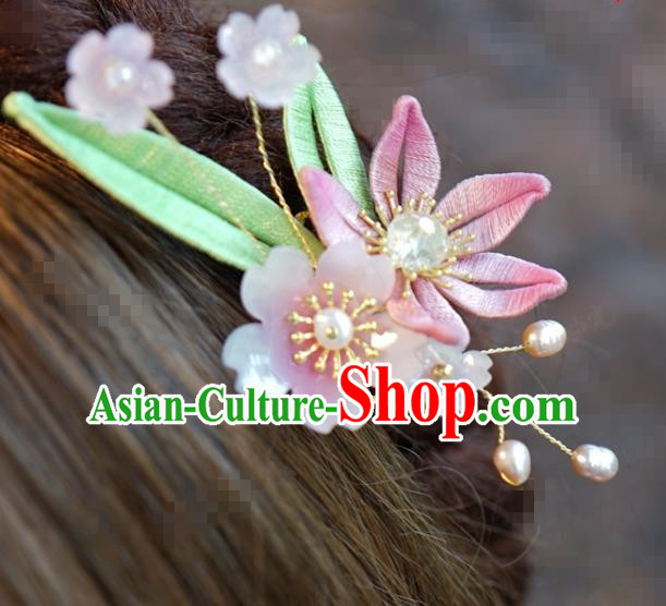 Traditional Chinese Handmade Court Hairpins Hair Accessories Ancient Hanfu Pink Flower Hair Claw for Women