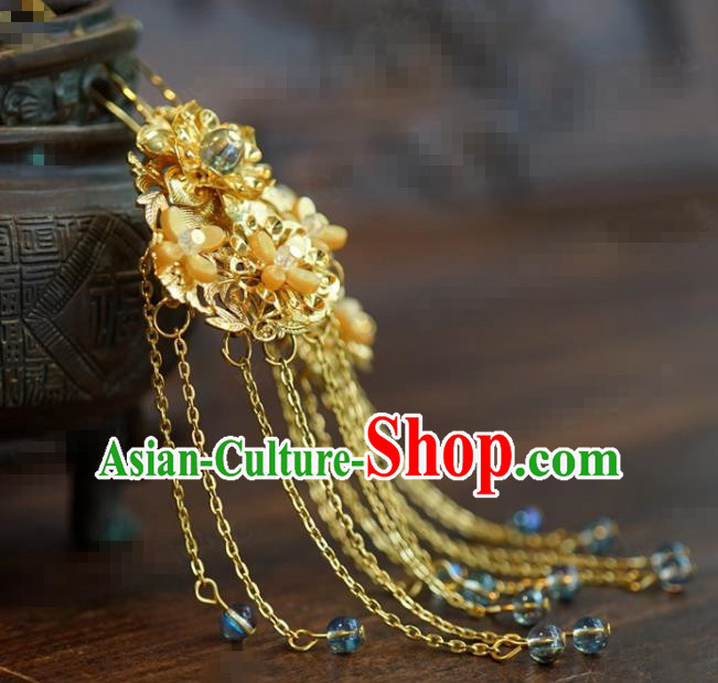 Traditional Chinese Handmade Court Golden Osmanthus Tassel Hairpins Hair Accessories Ancient Hanfu Hair Clip for Women