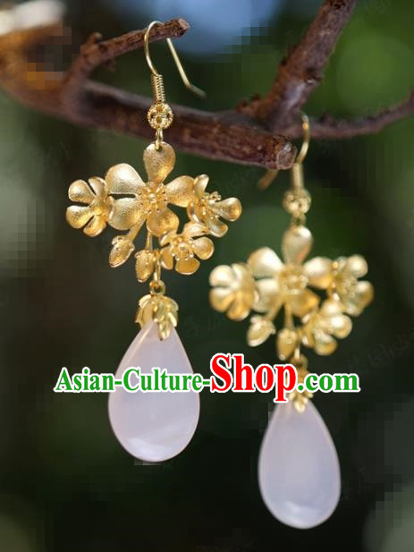 Traditional Chinese Handmade Court Golden Flowers Ear Accessories Ancient Princess Earrings for Women