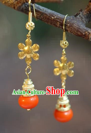 Traditional Chinese Handmade Court Persimmon Golden Ear Accessories Ancient Princess Earrings for Women