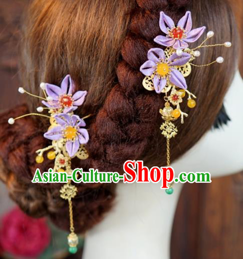 Traditional Chinese Handmade Court Purple Flower Hairpins Hair Accessories Ancient Queen Hanfu Hair Claws for Women