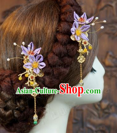 Traditional Chinese Handmade Court Purple Flower Hairpins Hair Accessories Ancient Queen Hanfu Hair Claws for Women