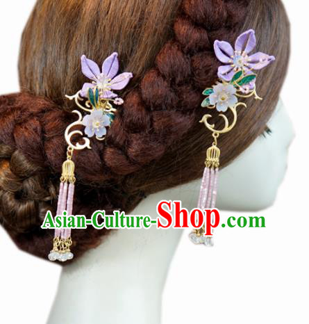 Traditional Chinese Ancient Queen Bauhinia Hair Clips Handmade Hanfu Court Hairpins Hair Accessories for Women