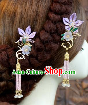 Traditional Chinese Ancient Queen Bauhinia Hair Clips Handmade Hanfu Court Hairpins Hair Accessories for Women
