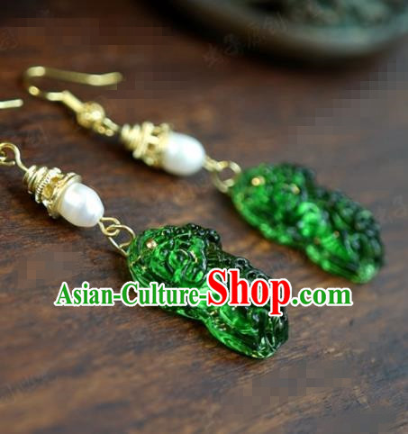 Traditional Chinese Handmade Court Coloured Glaze Ear Accessories Ancient Princess Pearl Earrings for Women