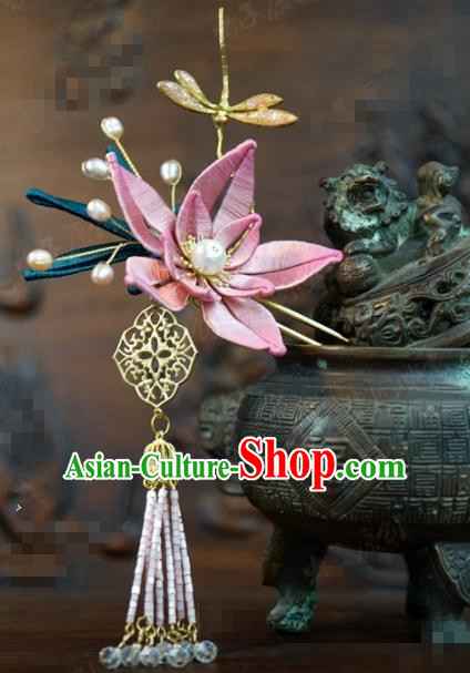 Traditional Chinese Ancient Queen Dragonfly Lotus Hair Clips Handmade Hanfu Court Hairpins Hair Accessories for Women