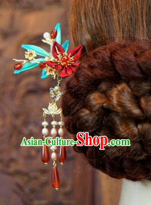 Traditional Chinese Ancient Queen Agate Tassel Hair Clips Handmade Hanfu Court Hairpins Hair Accessories for Women