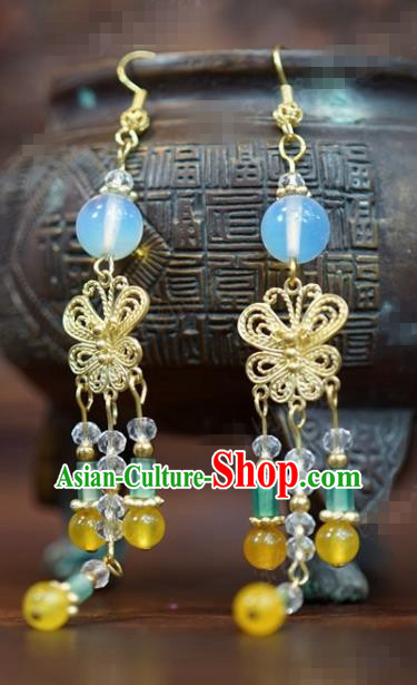 Traditional Chinese Handmade Court Ear Accessories Ancient Princess Wedding Tassel Earrings for Women