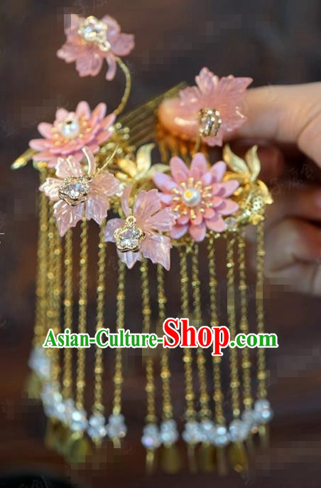 Traditional Chinese Ancient Bride Lotus Hair Comb Handmade Hanfu Court Queen Hairpins Hair Accessories for Women