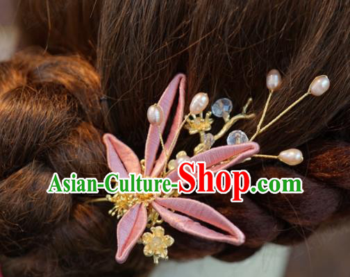 Traditional Chinese Handmade Court Hairpins Hair Accessories Ancient Queen Hanfu Pink Flower Hair Clip for Women