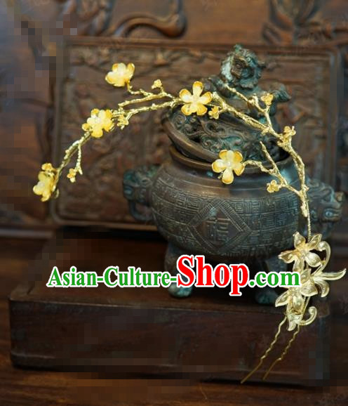 Traditional Chinese Handmade Court Golden Plum Hairpins Hair Accessories Ancient Queen Hanfu Hair Clip for Women