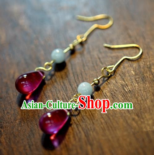Traditional Chinese Handmade Court Ear Accessories Ancient Princess Purple Crystal Earrings for Women